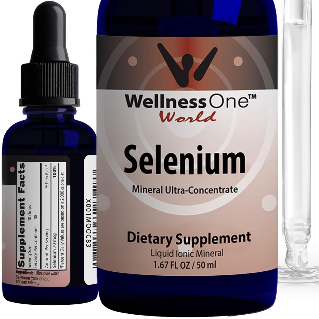 WellnesSOne Liquid Selenium Supplement - Ionizované Selenium Liquid Drops 70 mcg - Antioxidant, Kardiovaskulární a imunitní podpora - USA Testováno, Vegan, Non- GMO, Gluten Free, Neochucené - 1.67 fl oz