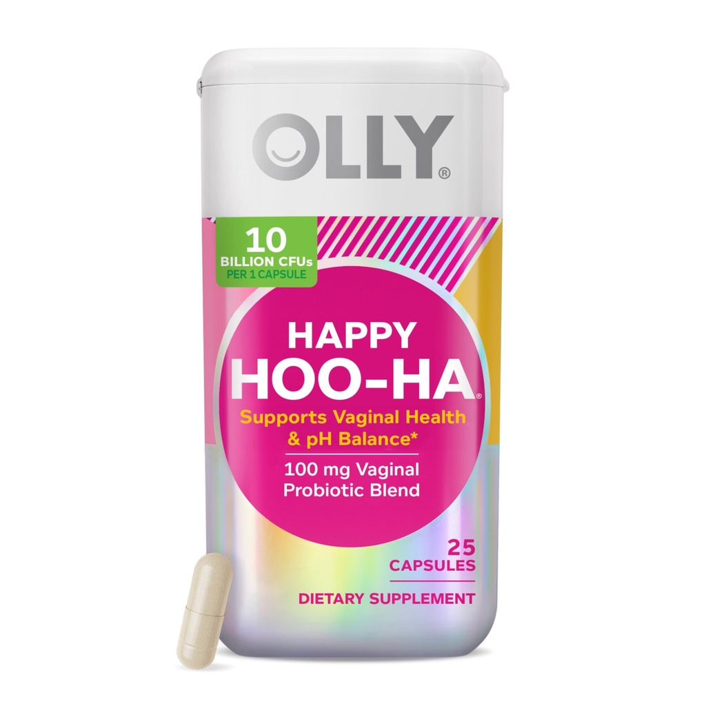 OLLY Happy Hoo-Ha Kapsle, Probiotika pro ženy nebo lidi wth Vaginas, Vaginální zdraví a pH Balance, * 10 Milion CFU, gluten zdarma - 25 Počet