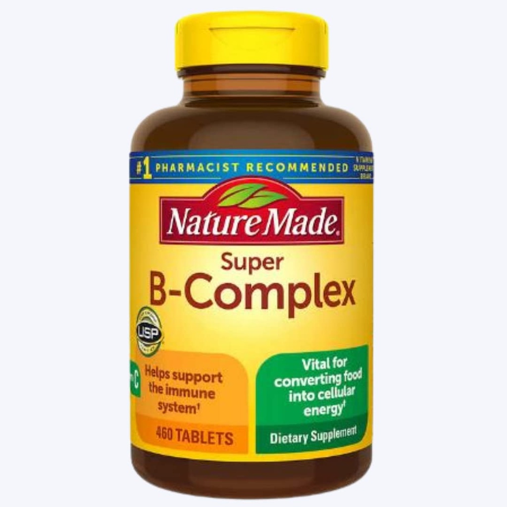 Příroda Made Super B Energy Complex, Dietní dodatek pro podporu funkce mozkových buněk, Podpora energie a nervový systém, 460 Tablety, 460 Day Supply Fast RE-Order Card.