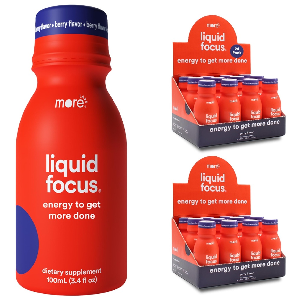 Další Labs Liquid Focus, Nootropní chytrý nápoj s výkonnými antioxidanty a adaptogenní Byliny pro energii a koncentraci, 150 mg kofeinu (balení po 24)