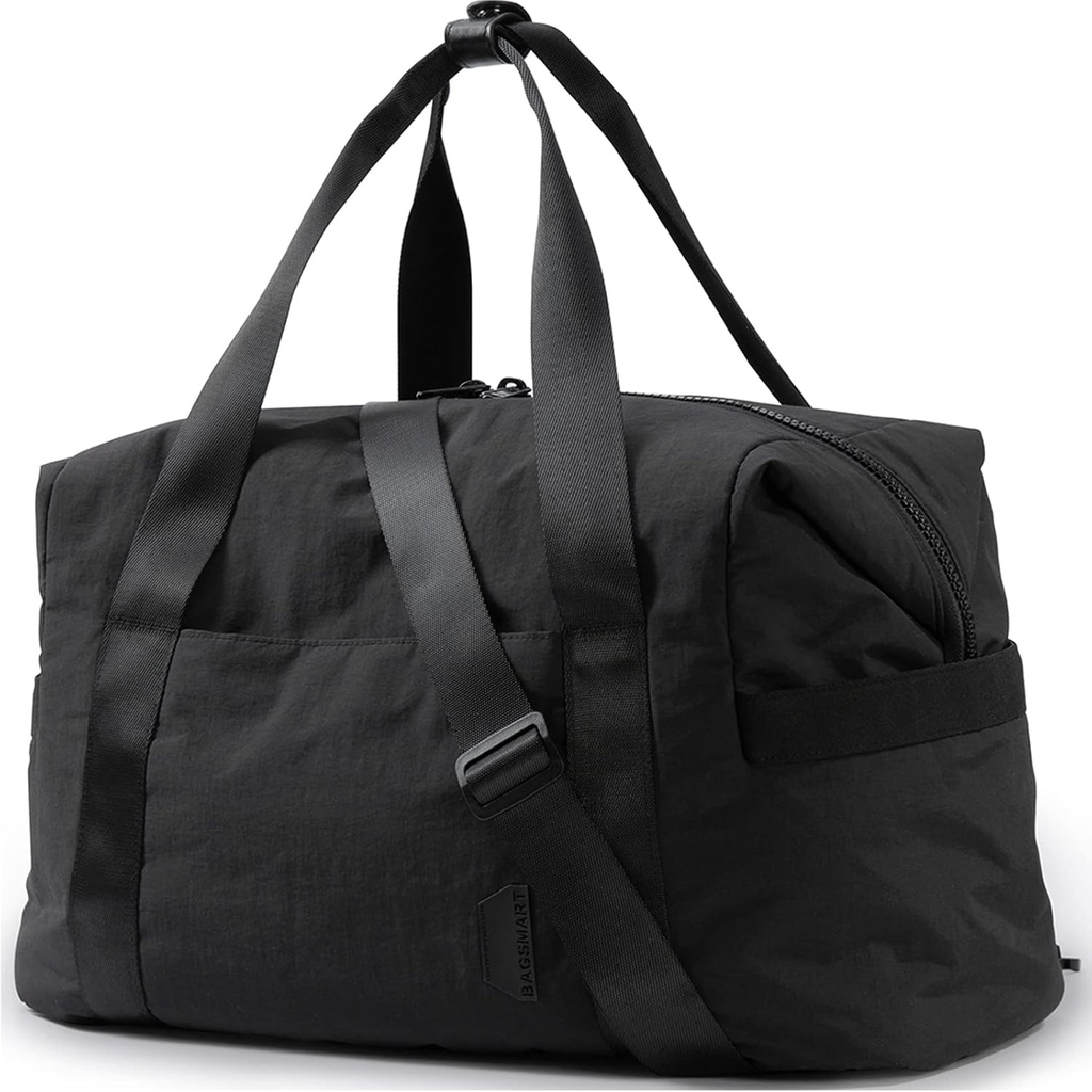 BagsMART Gym Bag pro ženy, Nocleh se o víkendech přes noc Bag, Travel Duffel Bags with Trolley Sleeve, Osobní položka Cestovní Bag Tote Bag Cvičení Taška (Black, Medium)