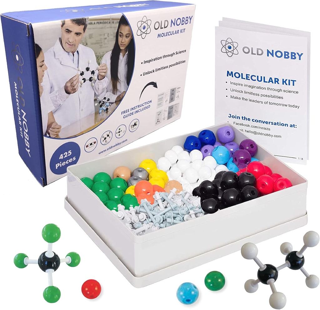 Starý Nobby Organic Chemistry Set (425 ks) Molekulární model Kit s Atomy, Bonds, Guide, Bond Odstranění nástroj - STEM Science kits for Kids Toys Chemistry Set for Students Teachers Young Sciences