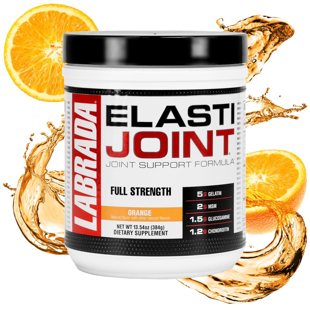 Labrada Nutrition Elastijoint, Orange Flavor, Glucosamine Společná podpora Dodatek Prášek pro muže a ženy, Společná pomoc a zdraví kostí Dodatek s MSM, Glucosamine Chondroitin MSM gluten- bez
