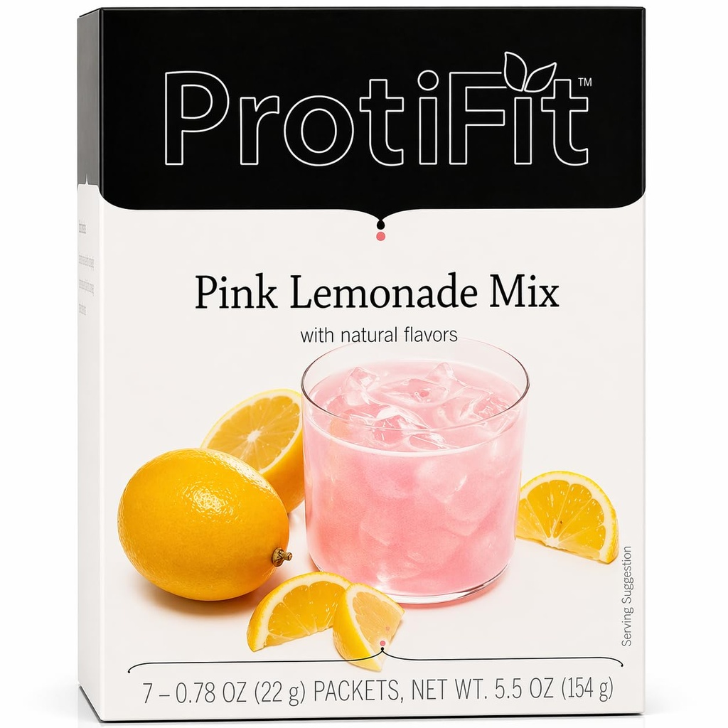 ProtiFit - High Protein Ovoce ochucené Powder Drink Mix, 15g Protein, Nízká kalorie, Sugar Free, Ideal Protein Compatible, 7 Servings Per Box (Růžová limonáda)