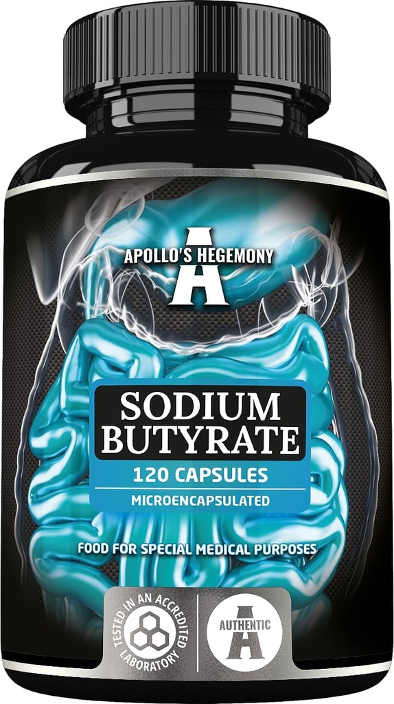 Vysoká dávka butyrátu sodného 570 mg (30% kyselina butyrová), 120 Veganových kapslí, 4 měsíční dodávka, dodatek k podpoře regenerace střevní bariéry a Overal Gut Health