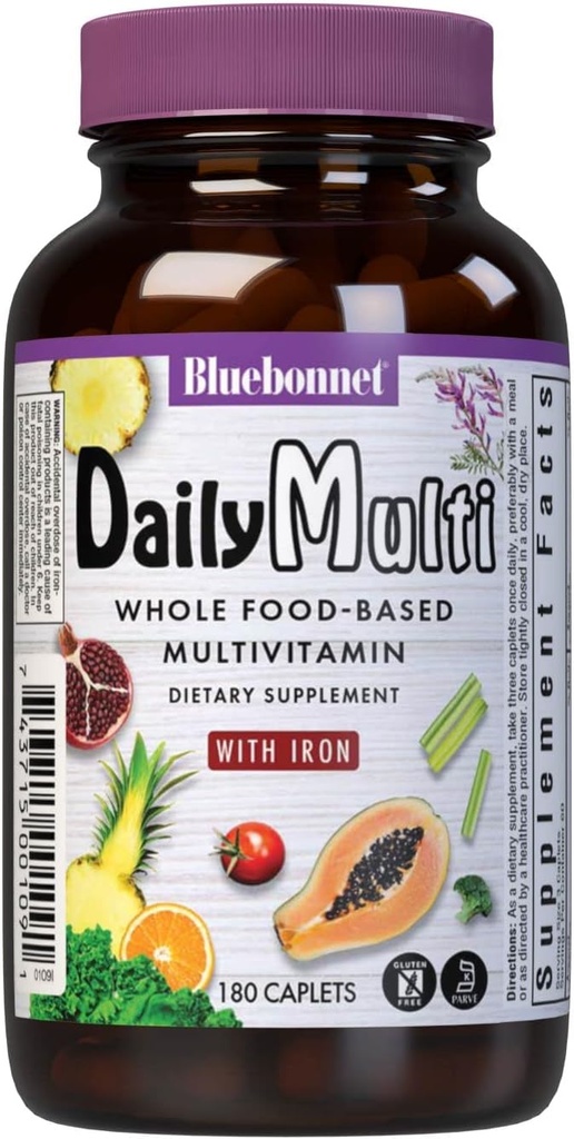 Bluebonnet Nutrition Super Earth MultiNutrient Formule (se železem), pro denní nutriční podporu, gluten- Free, Kosher Certified, Dairy Free, Vegetarian Friendly, 60 Služeb, zelená, 180 Počet