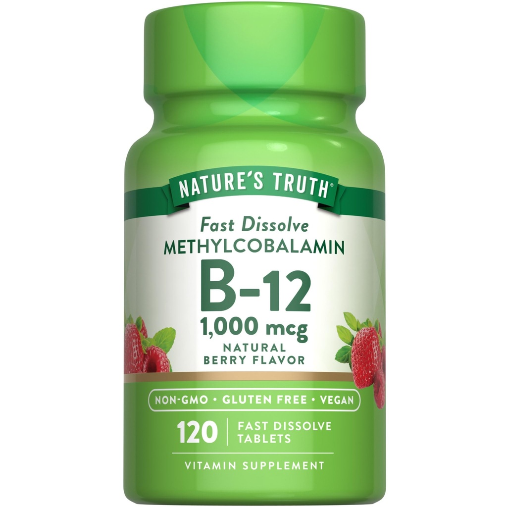 Nature 's Truth B12 Vitamin Sublingual Tablety CLAS124; 1000 mcg CLAS124; 120 Count CLAS124; Vegan, Non- GMO & gluten zdarma