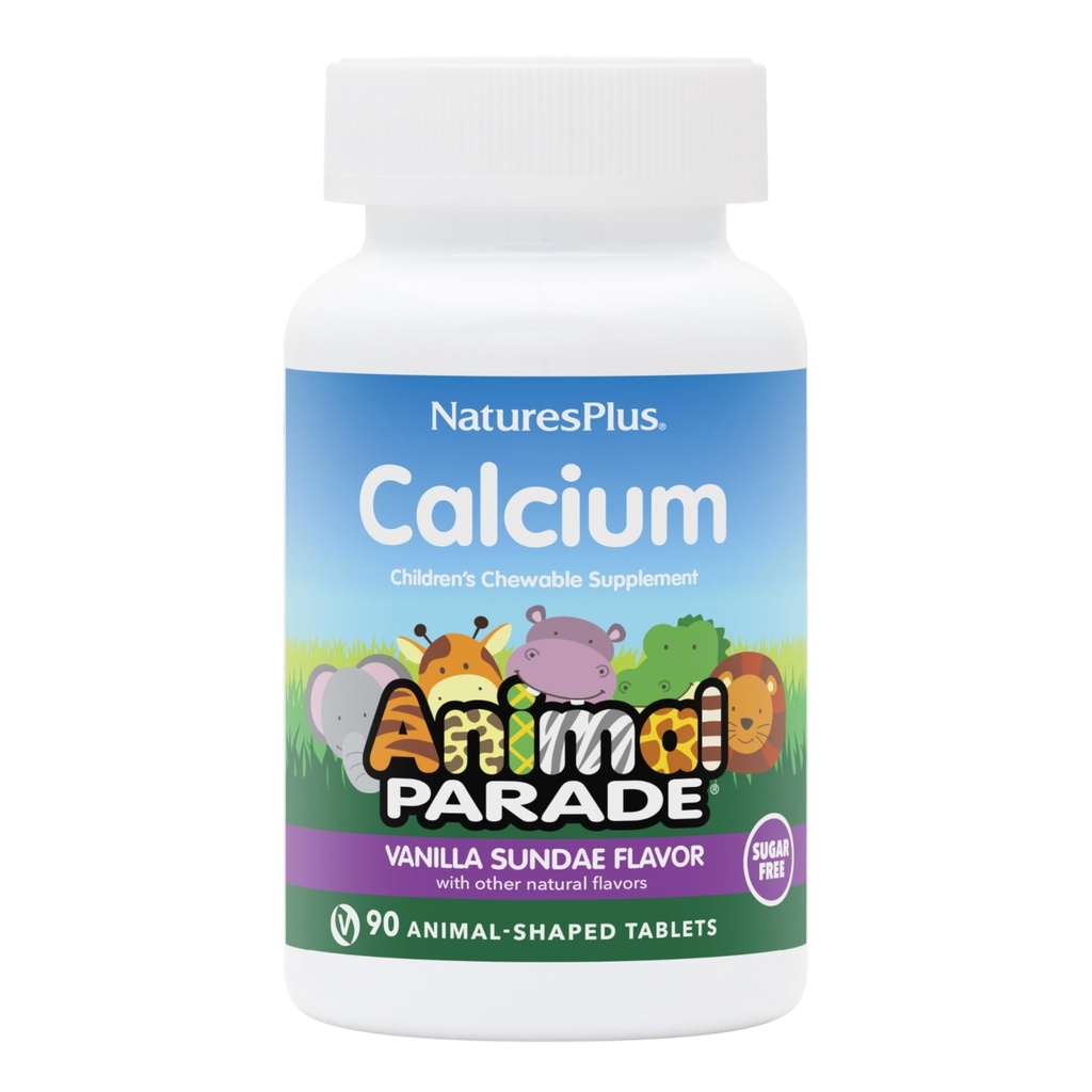 NaturesPlus Animal Parade Sugar- Volný dětský vápník, Vanilla Sundae Flavor - 90 Žvýkací zvířecí Shaped Tablety - hořčík pro zdraví kostí - Gluten zdarma - 45 Služeb