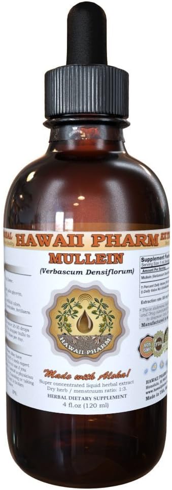 Mullein Liquid Extract, Organic Mullein (Verbascum densiflorum) Tinktura, Bylinný dodatek, Hawaii Pharm, Made in USA, Hawaii Pharm, Made in USA 2 fl.oz