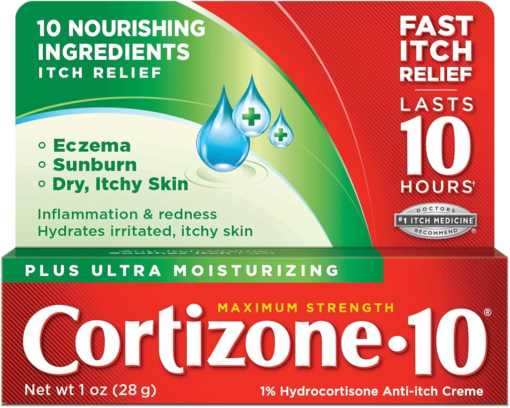 Kortizon 10 Maximální síla plus Ultra hydratační krém proti svědění, 1% Hydrokortizon, 1 oz.