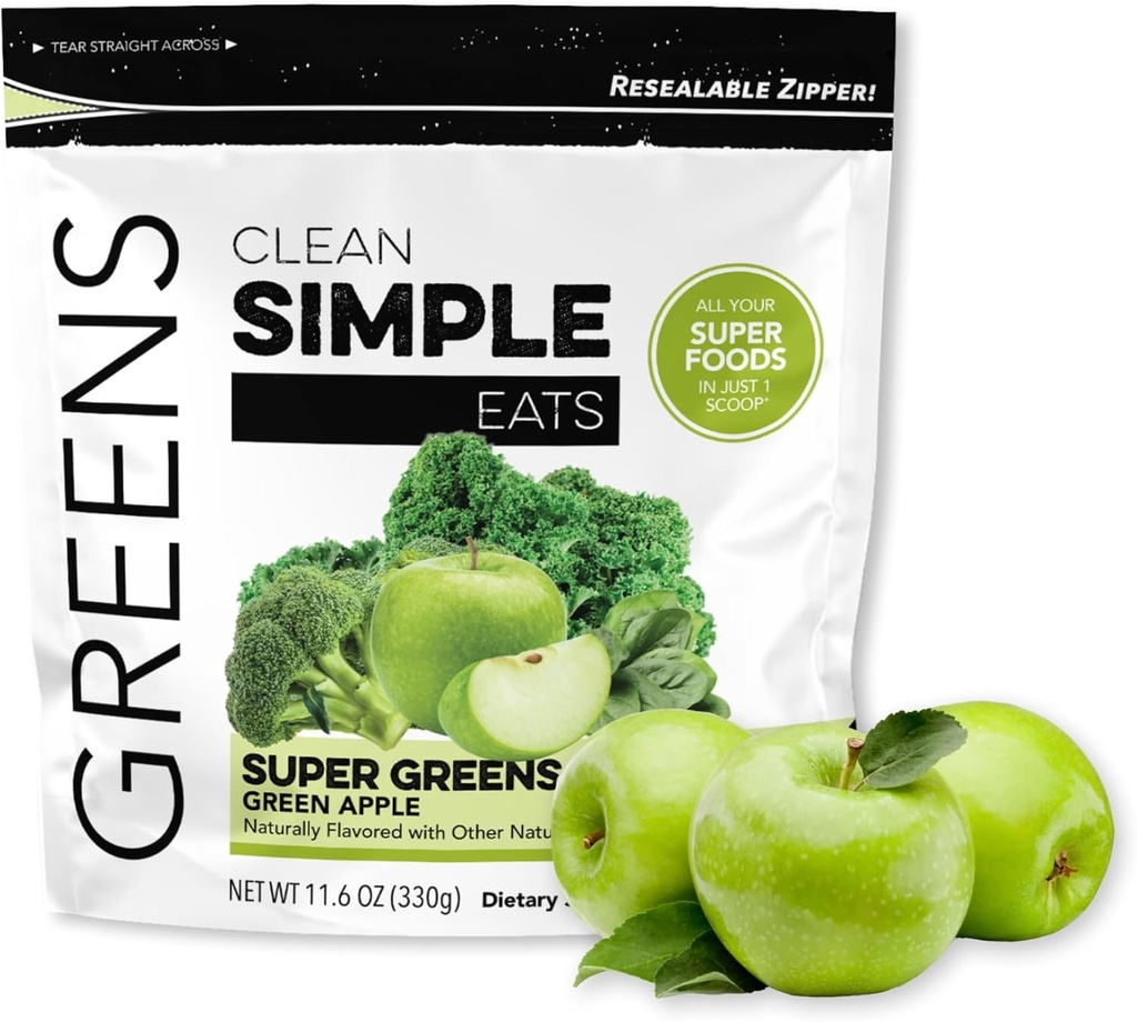 Čisté jednoduché jí super zelené prášek, přirozeně ochucené zelené prášek s Chlorella, Spirulina, Superfoods & Prebiotic Fiber, žádné umělé přísady, Lepek zdarma, zelené jablko Flavor, 30 Služeb