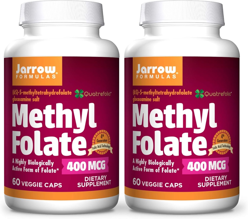 Jarrow Diplomas Methyl Folate 400 mcg - 60 Veggie Caps, Balení 2 - Vysoce biologicky aktivní forma folátu - 4. generace Acid Technology - 120 Celkem Podání