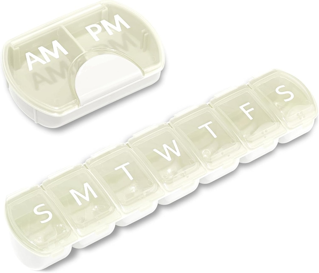 2 Pack (Týdenní & Daily), 2 krát denně (AM / PM) + 7- denní Pořadatel pilulek, Planner vitamínů, Velká kapacita Pill Box Set, Cestovní Pill Pouzdro pro léky / Vitamíny / Rybí oleje / doplňky, bílá