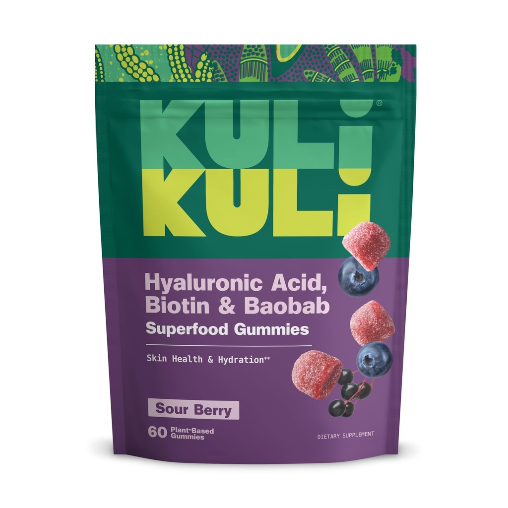 Kuli Kuli Super Gummies - Kožní doplňky s Baobab, Elderberry, a Biotin - Pomáhá podporovat zdraví pokožky - 60 Non-GMO, Gluten- Free Gummies