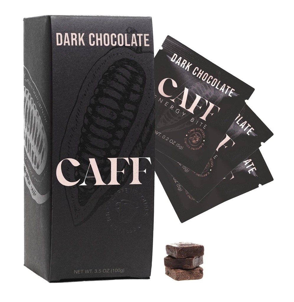 CAFF Všechny přírodní energie Bites - Caffeinated Chocolate Ochucené žvýkání pro energetický boost - No Add Sugar - 65mg Caffeine Chocolate Bars - 15 Calorie Organic Caffeine Snacks - Vegan, gluten- Free, Keto (20 Bites)