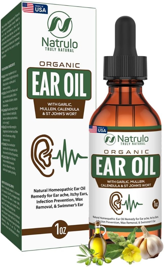Organický ušní olej pro ušní infekci - Přírodní Earddrops for Uar Pain, Plavec 's Uar & Wax Removal - Děti, dospělí, Baby, & Dog Earche Remedy - Ušní kapky s Mullein, Česnek, Calendula Made in USA