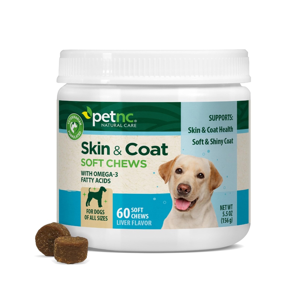 Petnc Natural Care Psí kůže a kabát dodatek (60 Chewables), S Omega 3, EPA & DHA, Promotes Zdravá pleť & Glossy Coat, Pro psy 18 týdnů & starší, Jaterní Flavor