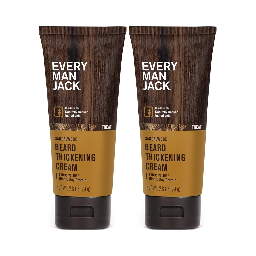 Každý muž Jack Beard Thickening Cream - Posílení, Thickens, Nourishes Beard - Light Sandalwood Scent - Vyrobeno s přirozeně odvozenými složkami, jako je biotin, Vitamin B6, Soy Protein - 2.8oz - 2 Pack