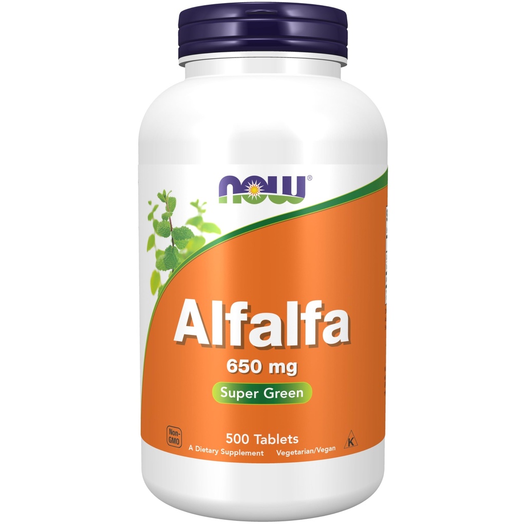 Nyní doplňky, Alfalfa 650 mg zdroj vitaminu K, Zelené Superfoods, 500 tablet