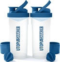 Utopia Home Shaker Lahvička 2 Pack - 24 Ounce Plastic Protein nebo Cocktail Shaker Lahvička pro Pre & Post cvičení s Twist & Lock Protein Box Storage (Clear / Navy)