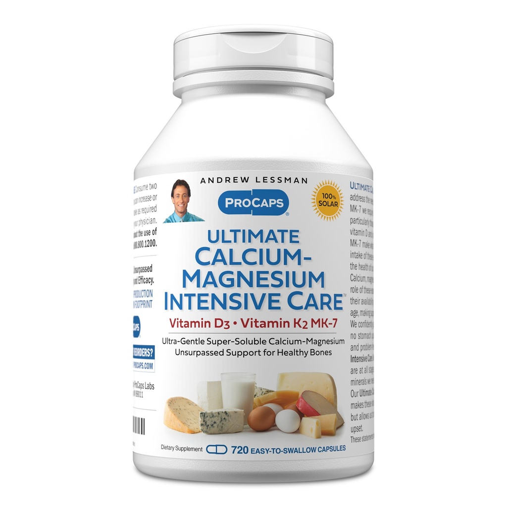 ANDREW LESSMAN Ultimate Calcium- Magnesium Intensive Care with Vitamin D3 & K2 MK7-120 mcg - 720 Kapsle - Kostní a skeleton Zdravotní Essentials. Jemně, lehce spolknout, super rozpustný. Žádné doplňkové látky