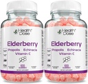 Zdravotní dávka Elderberry Sambucus Gummy Vitamíny Děti 100 Gummie. s Propolis Extract, Echinacea, Vitamin C, Yummy Raspberry Flavor, Vegan, gluten- Free, Obrana, imunitní podpora Booster. Balení po 2 ks