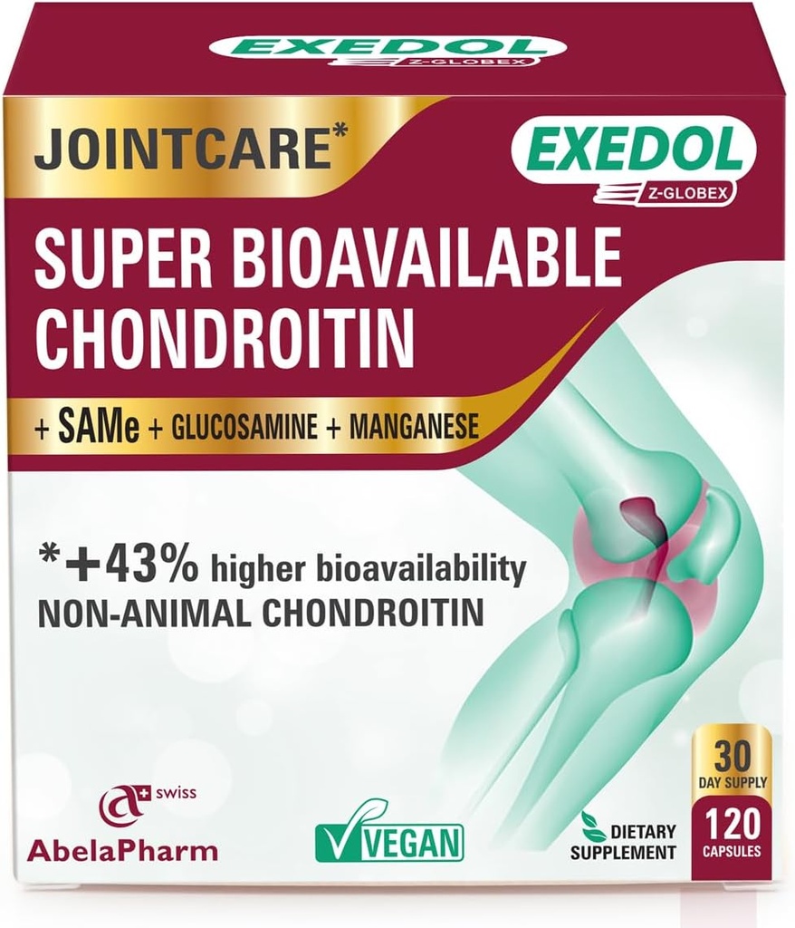 Exedol Bioavaible Glucosamine Chondroitin, Vegan Joint Supplement for Enhanced Joint Function, Cartilage Health, Connective Tkáně a zdraví kostí - 120 Kapsle
