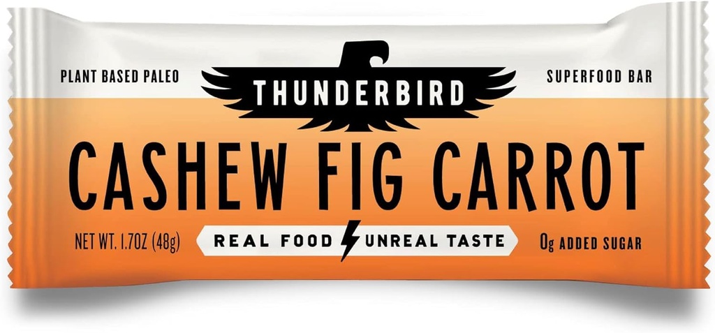Thunderbird Bars Energy Snack, gluten- Free with Protein, Zdravé skutečné jídlo, Vegan Paleo Non-GMO, No Added Sugar, Keshew Fig Carrot Flavor (12 hrabě, 1.7 oz. Bary)