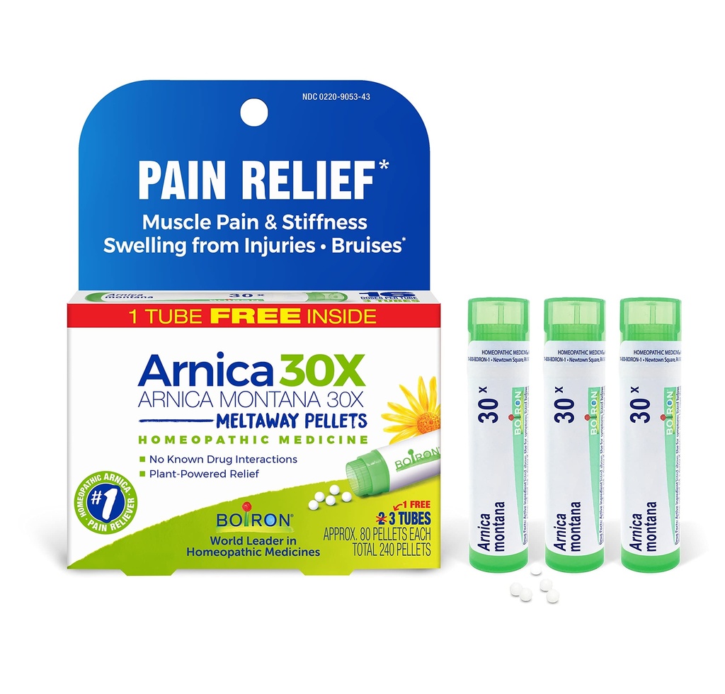 Boiron Arnica Montana 30X Homeopatická medicína pro úlevu od bolesti svalů, svalová ztuhlost, otok od zranění, a zbarvení od modřiny - 3 Počet (240 Pelety)