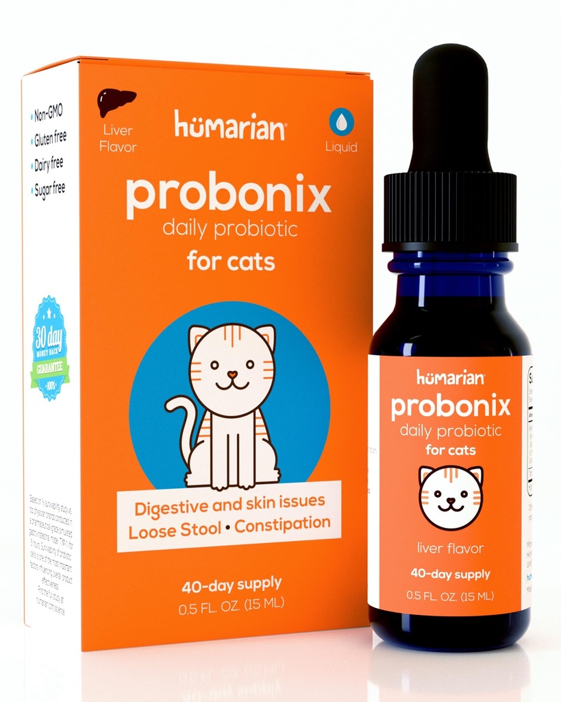 Humarian Probonix Liquid Probiotika pro kočky - 8- Strain Cat Probiotické Kapky na posílení zdraví, zubní zdraví, imunita a více - 30- Day Supply - Játra Flavor
