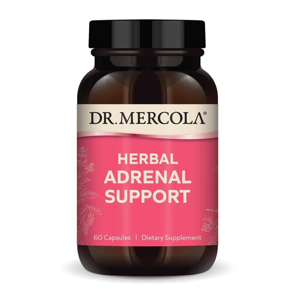 Dr. Mercola Herbal Adrenal Support, 30 Servingů (60 kapslí), Dietní dodatek, Mood and Stress Management, Non- GMO