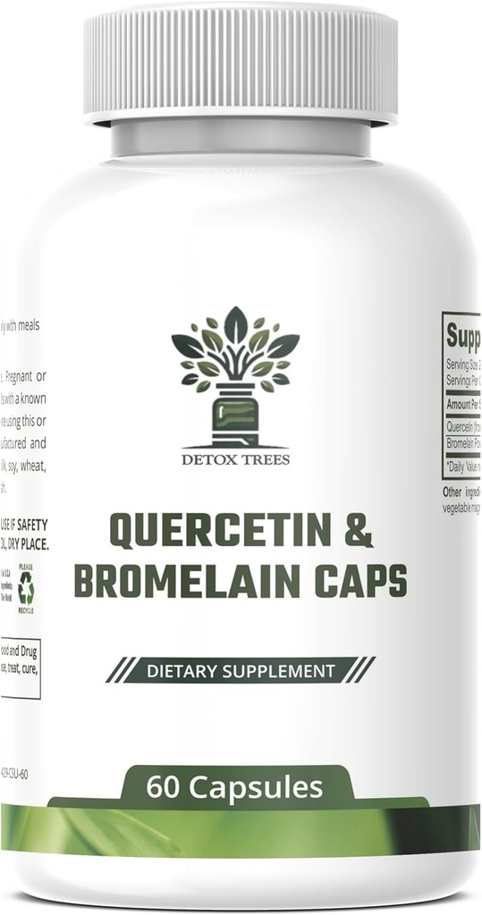 1000mg Quercetin, 200mg Bromelain Complex - Imunitní podpora, Sezónní alergie & Respirační doplněk zdraví - Vegan, Non- GMO, 60 Kapsle