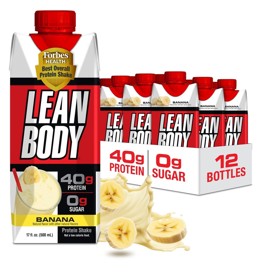 Lean Body Ready- to- Drink Banana Protein Shake, 40g Protein, Syrovátka, 0 Cukr, gluten Free, 22 Vitamíny & Minerály, 17 Ounce (Recyklabilní karton & Lid - balení po 12) LABRADA