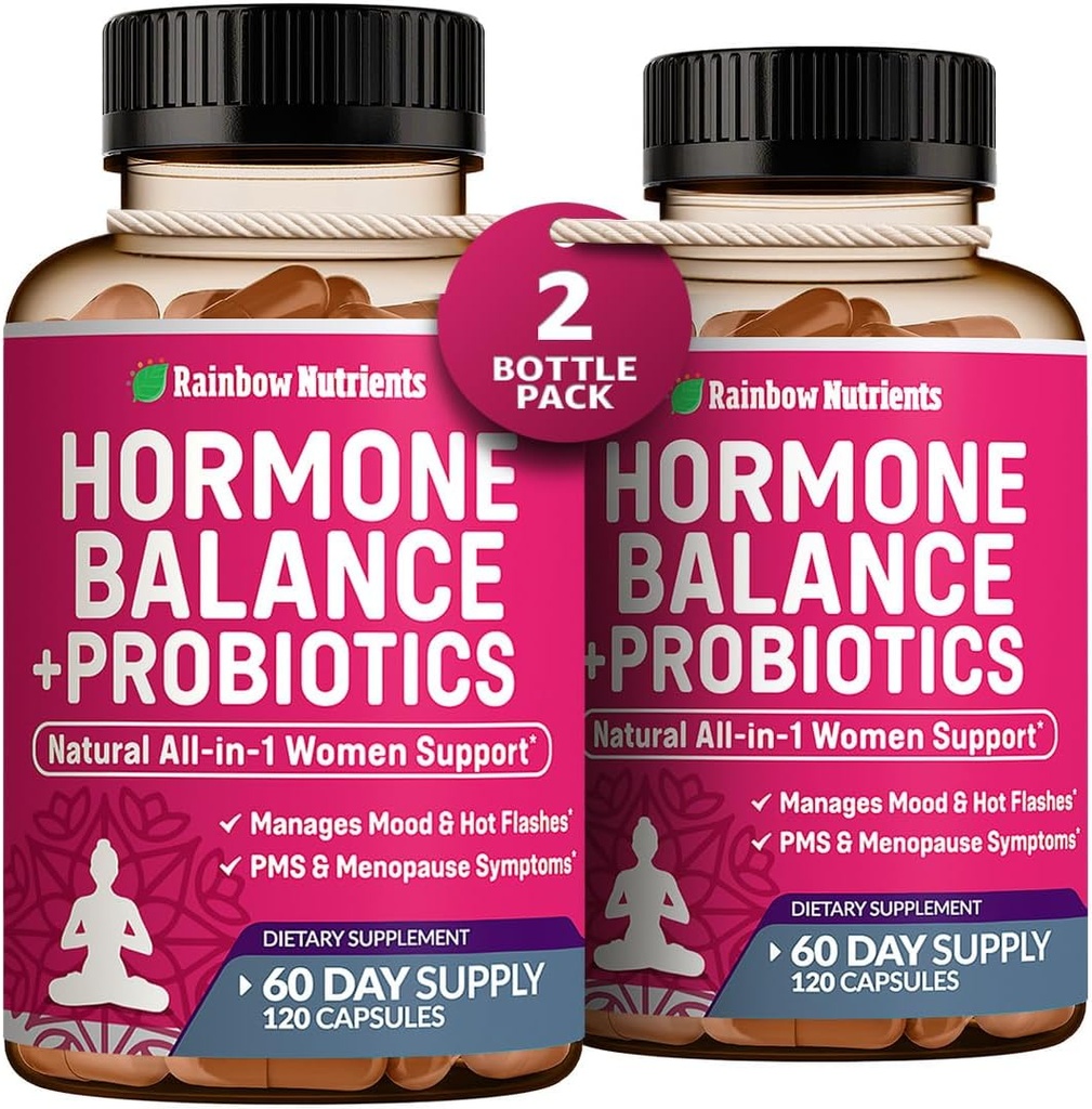 (2 Pack) Hormon Balance + Probiotika pro ženy (3450mg) Přírodní úleva pro menopauzu, Hot Flashes, PMS, Bloating CLAS124; 4: 1 Chasteberry, Dong Quai, Black Cohosh CLAS124; Non GMO CLAS124; 240 V Kapsle