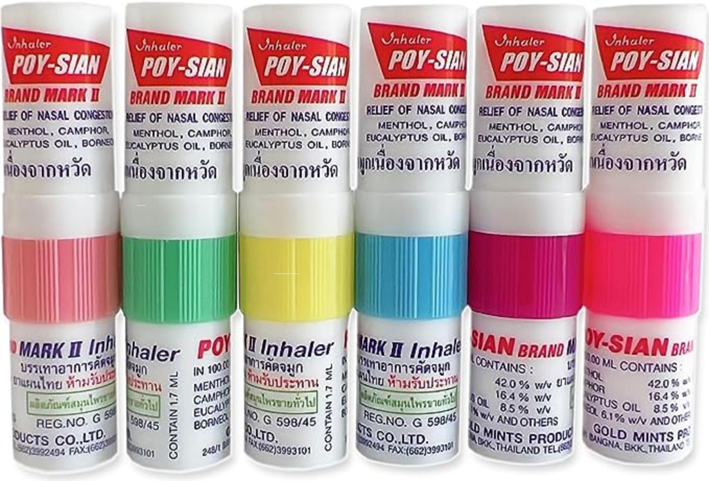 POY- SIAN Mark II Menthol Aromatherapy Nasal Inhaler, Natural Herbal Remedy s chladicí esenciální oleje Poysian (balení po 6)