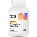 Vylučování jako doplněk draslíku Chelated 99 mg Vysoce absorbovatelné čisté draselné vzorec pro energii, Nerve, Svalovina, Ledviny, Srdce, a skeletální podpora, Non- GMO - 100 Vegetariánské kapsle