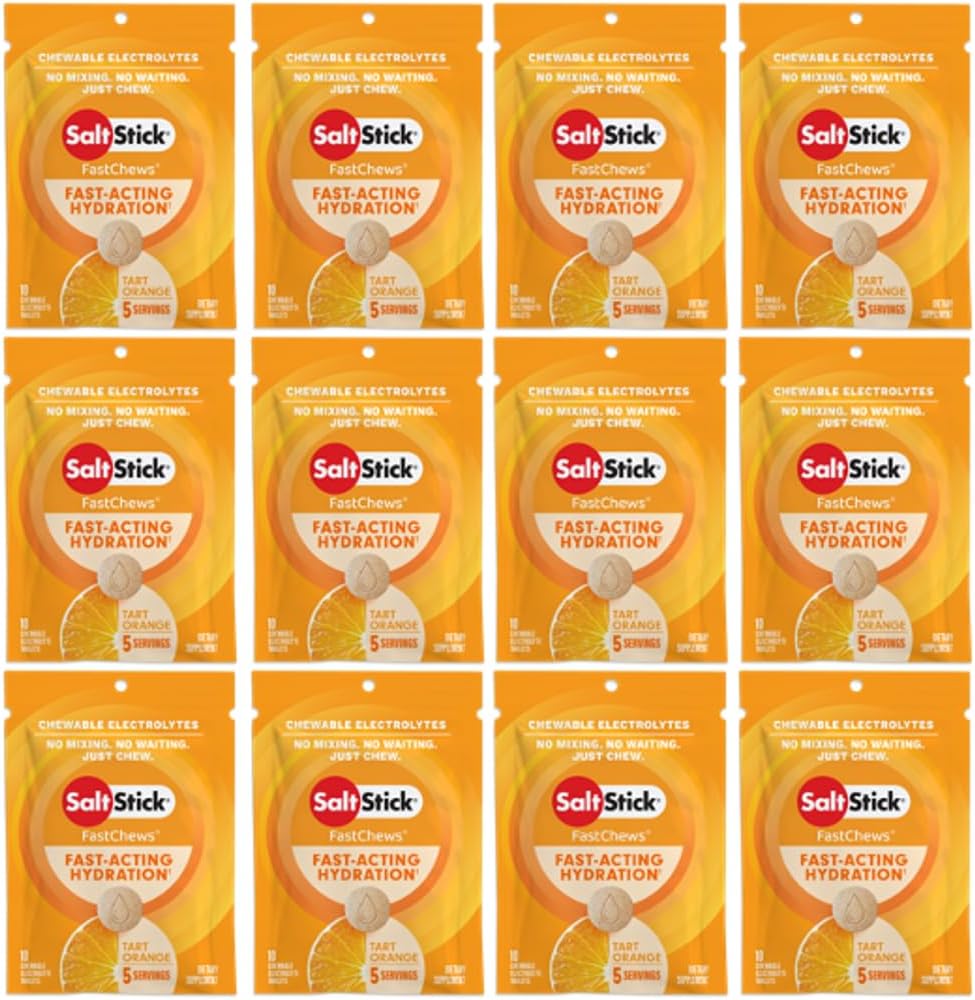 Saltstick Electrolyte FastChews - 120 Orange Flavor - Electrolyte Tablets for Hydration, Salt Tabs - 10 Počet (balení po 12)