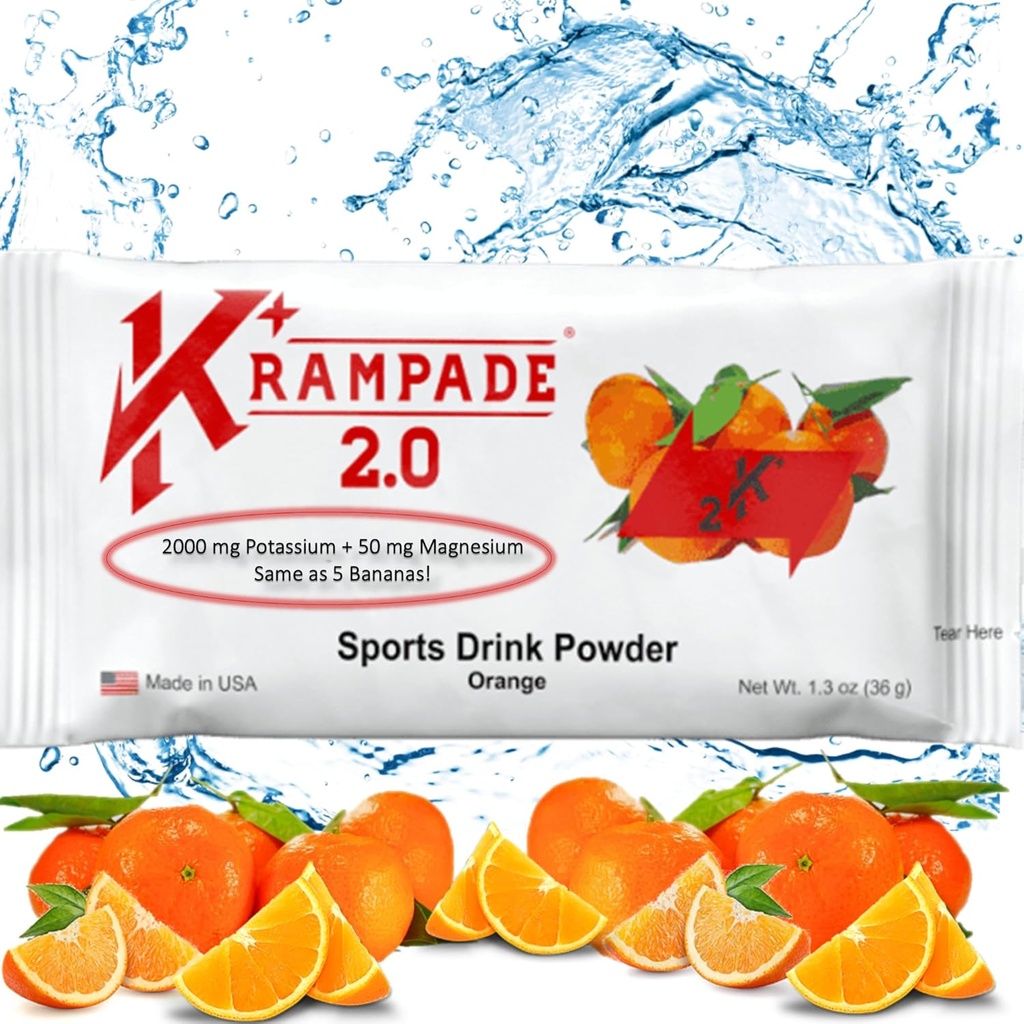 Krampade Draslík Magnesium dodatek Electrolytes Powder - 50 mg Mag + 2000 mg K, > 2X více než kokosová voda 124; Kramp Relief 124; Hydratační pakety