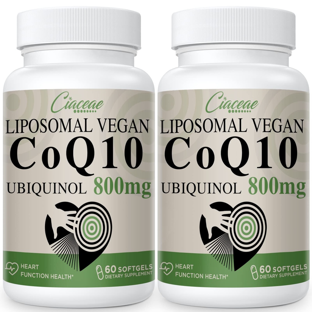 Lipozomální CoQ10 800mg Ubiquinol Softgel, Max Absorpce Ubiquinol Coenzym Q10, Ubiquinol CoQ10 dodatek pro antioxidant, srdeční funkce a výrobu energie, čistý CoQ10 800mg, 120 Vegan Softgels