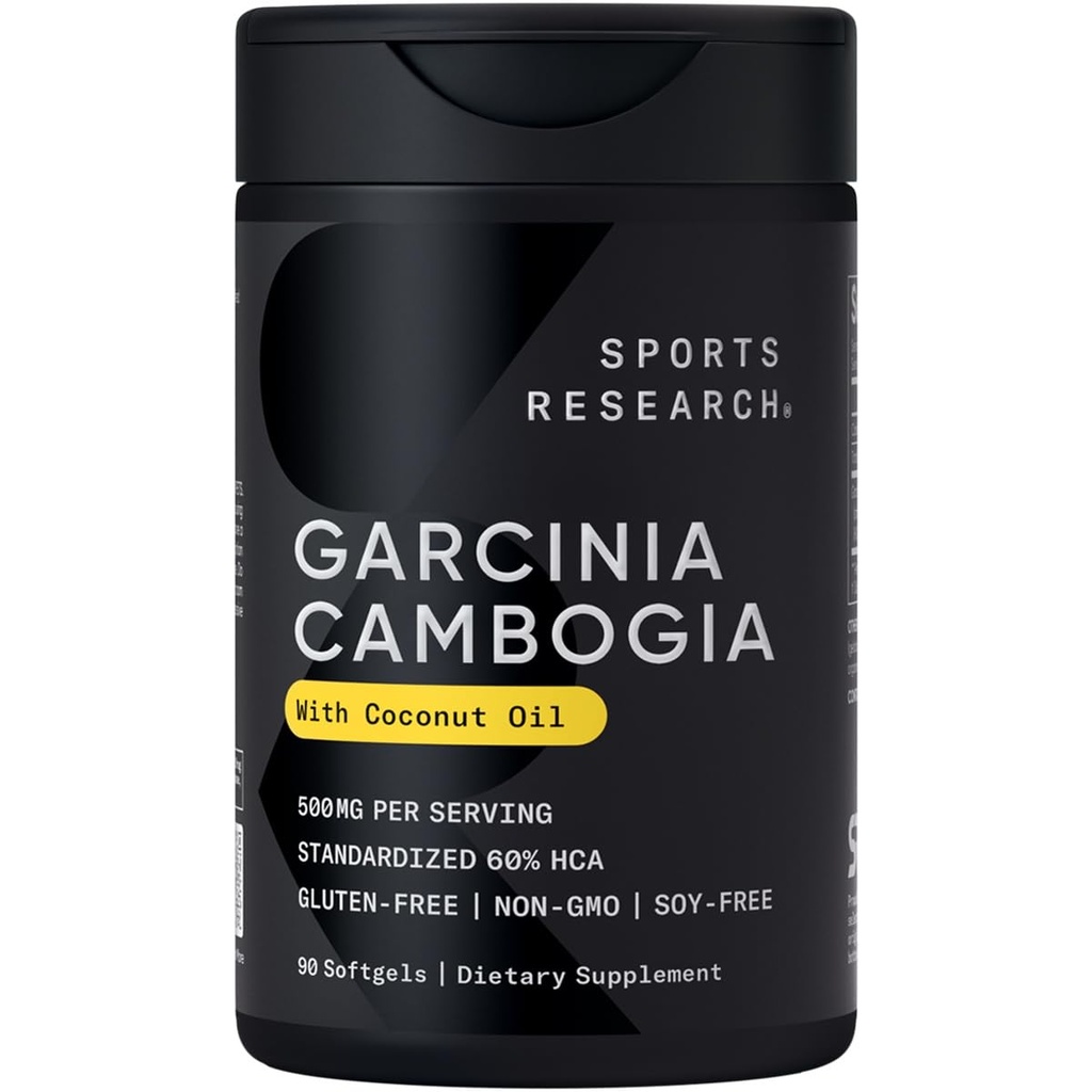 Sportovní výzkum Garcinia Cambogia Extract (60% HCA) s extra Virgin Organic Coconut Oil CLAND124; Non- GMO, Soy & gluten zdarma (90 Tekuté ponožky)