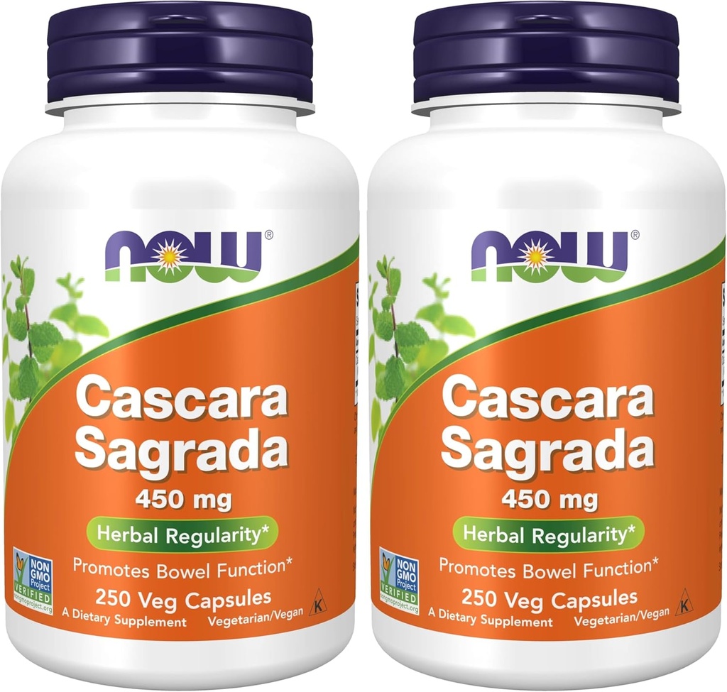 Nyní doplňky, Cascara Sagrada (Rhamnus purshiana) 450 mg, 250 Veg Kapsle (Balení po 2)