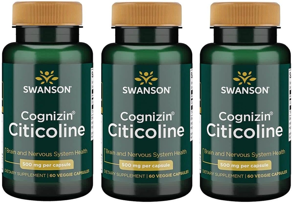Swanson Cognizin Citicolin 1000 miligramů 60 Veg Kapsle (3 balení)