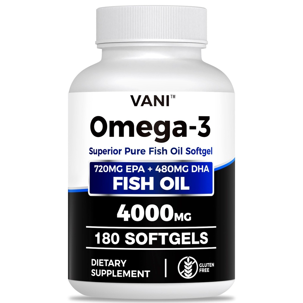 Rybí olej Omega 3 x 4000mg Omega, 180 Softgels Omega 3 mastné kyseliny doplňky s EPA & DHA pro mozek a srdce zdraví *