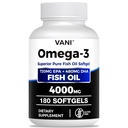 Rybí olej Omega 3 x 4000mg Omega, 180 Softgels Omega 3 mastné kyseliny doplňky s EPA & DHA pro mozek a srdce zdraví *