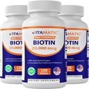 Vitamatic High Potency Biotin 20000 mcg (20mg) s Keratin 100mg - 120 Vegetariánské tablety - Biotin doplňky pro zdravé vlasy kůže a nehty pro dospělé (120 Počet (balení 3))