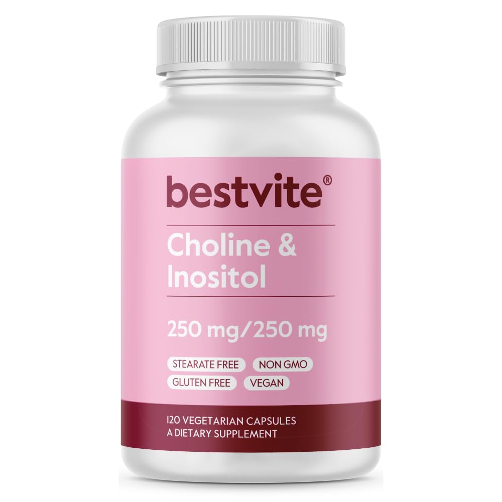 BESTVITE Cholin Inositol 500 mg (120 Vegetariánských kapslí) - No Stearates - No Filler - No Dicalcium Ffosforečnan - Vegan - Non GMO - gluten bez