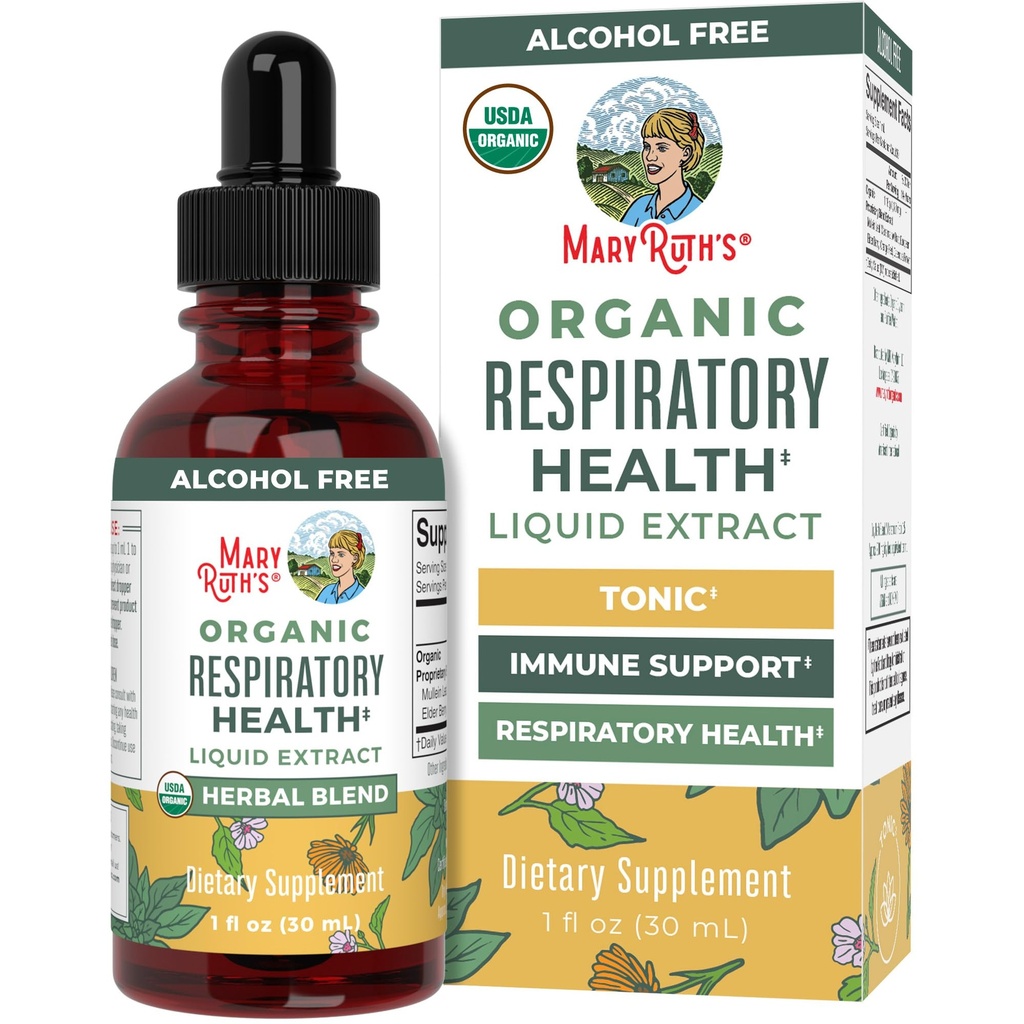 MaryRuth Organics USDA Organic Respirate Health Liquid Drops with Mullein Leaf Current124; Marshmallow Root & Elderberry Current124; Mullein Drops for Lungs Herbal Blend Current124; Imunitary Supplement Current124; Vegan Current124; 1 Fl Oz