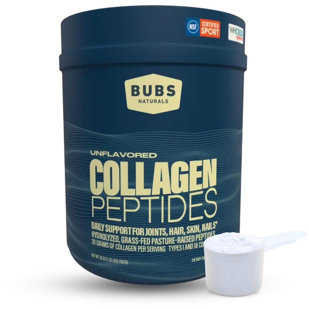 BUBS Naturals Kolagen Peptides Powder, Kolagen pro ženy a muže, Hydrolyzované Peptidy, Neochucené Pasture Raised Grass Fed, Paleo Keto Friendly, Podporuje vlasy kůže a společné zdraví (20 oz) 28 Služeb