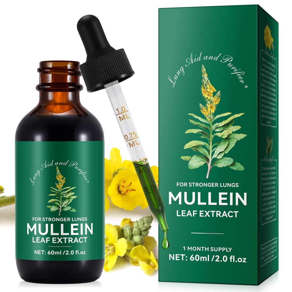 Mullein Leaf Extract Drops- Organic Liquid Mullein Extract Supplement for Lungs Health - Vegan, No AdditivesBronchial Clearse for Health Support