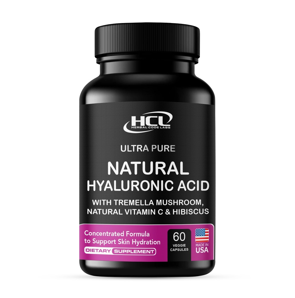 Přírodní Hyaluronic kyselina dodatek 5X Silnější Hydratační pilulky z čisté Tremella Houba s vitamínem C & Hibiscus - Kožní dodatek Anti Wrinkle dietní kapsle - vlasy nehty vitamíny